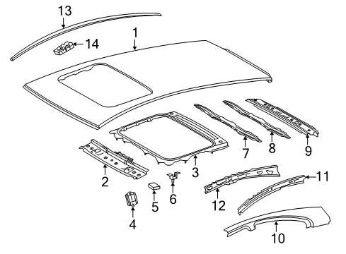 2012 Toyota Prius C Roof & Components, Exterior Trim, Body Diagram 1 - Thumbnail