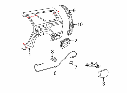 2004 Toyota 4Runner Trough, Back Door Opening, RH Diagram for 61621-35020