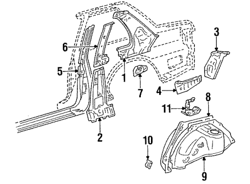 1992 Toyota Tercel Gusset, Quarter Wheel House, Front RH Diagram for 61641-16040