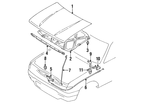 1992 Toyota Pickup Hood & Components, Body Diagram