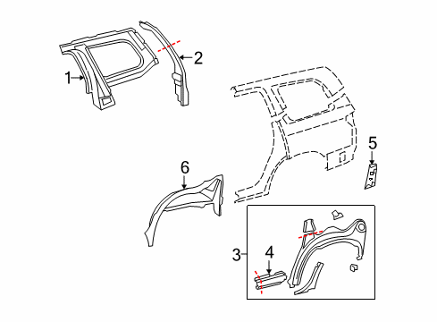 2010 Toyota Sequoia Inner Wheelhouse, Passenger Side Diagram for 61607-0C011