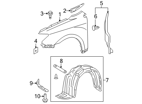 2009 Scion tC Fender Sub-Assy, Front LH Diagram for 53802-21120