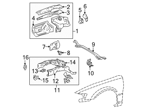 2000 Toyota Solara Structural Components & Rails Diagram