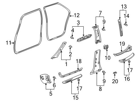 2002 Toyota Avalon Pad, Center Pillar Garnish, RH Diagram for 62417-AC010