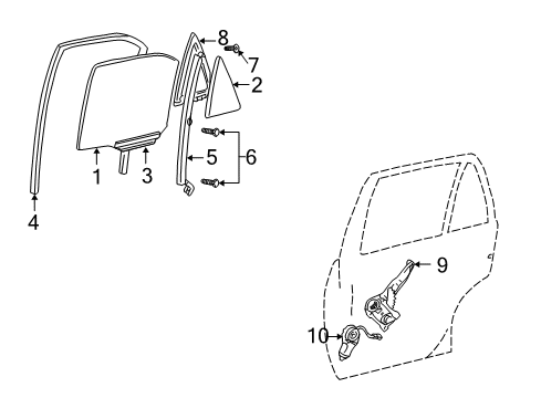 2003 Toyota Camry Run, Rear Door Glass, RH Diagram for 68142-AA020