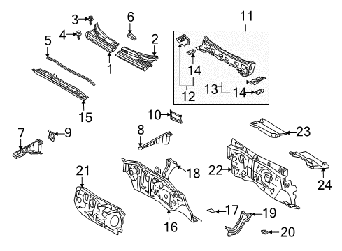 2005 Scion xB Brace, Cowl Top Inner To Pillar Diagram for 55748-52090