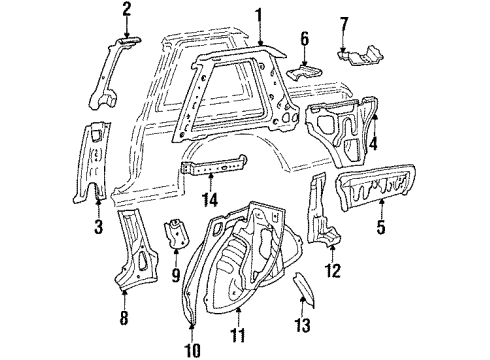 1987 Toyota Tercel Panel, Quarter Wheel House, Outer LH Diagram for 61632-16140