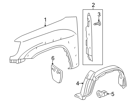 2013 Toyota Tacoma Protector, Front Fender Side Panel, LH Diagram for 53828-04010-C0