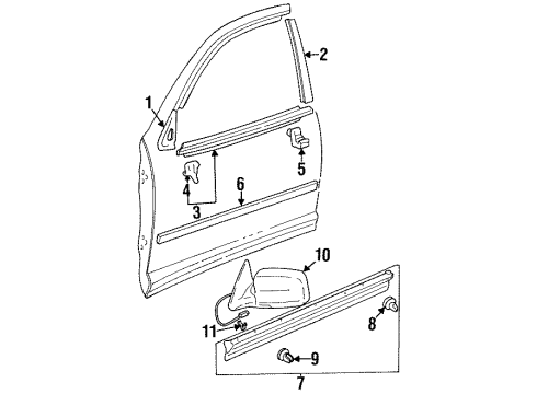 1998 Toyota Avalon Outside Mirrors, Exterior Trim, Trim Diagram