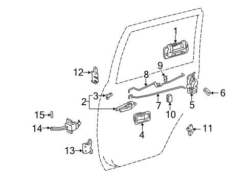 2000 Toyota Land Cruiser Rear Door - Lock & Hardware Diagram