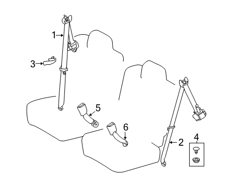 2019 Toyota Highlander Second Row Seat Belts Diagram 1 - Thumbnail