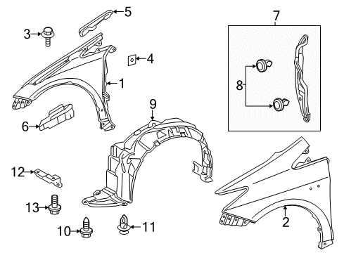 2015 Toyota Prius V Liner, Front Fender, RH Diagram for 53875-47060