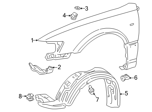 1997 Toyota Camry Fender Sub-Assy, Front RH Diagram for 53811-AA020