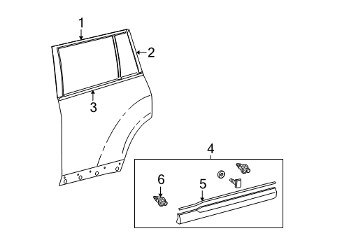 2008 Toyota Highlander Exterior Trim - Rear Door Diagram