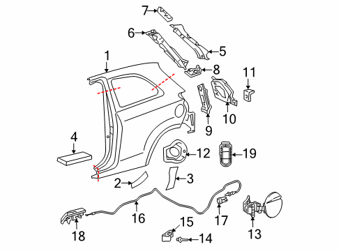 2008 Toyota Yaris Quarter Panel & Components, Exterior Trim, Body Diagram 2 - Thumbnail