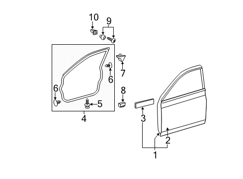 2007 Toyota Avalon Weatherstrip, Front Door, RH Diagram for 67861-AC030