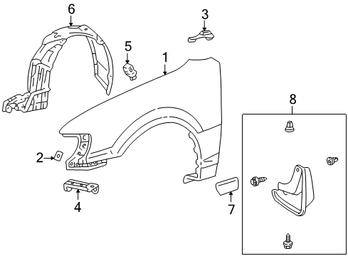 2002 Toyota Corolla Fender & Components, Exterior Trim, Trim Diagram