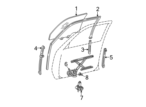 2002 Toyota Camry Run, Front Door Glass, LH Diagram for 68151-AA031