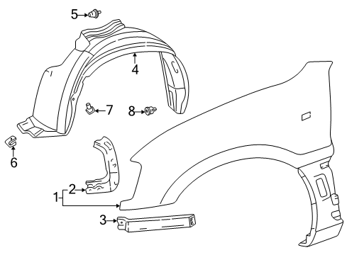 1998 Toyota RAV4 Fender Sub-Assy, Front LH Diagram for 53802-42070