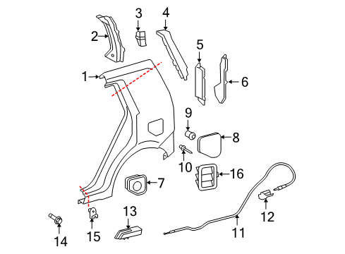 2010 Scion xB Quarter Panel & Components Diagram