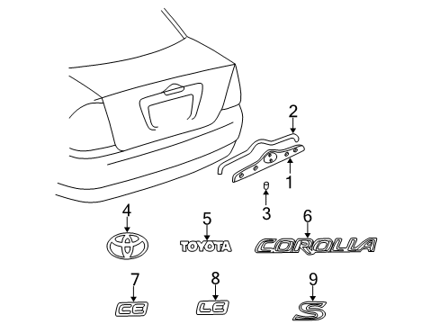 2003 Toyota Corolla Garnish Sub-Assy, Back Door, Outside Diagram for 76801-02120-A0