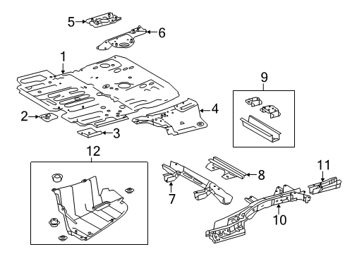 2019 Toyota Highlander Rear Body - Floor & Rails Diagram