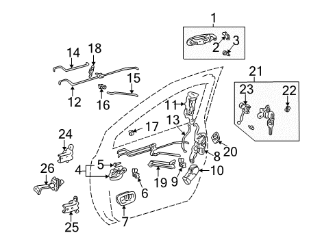 2002 Toyota Sienna Front Door - Lock & Hardware Diagram