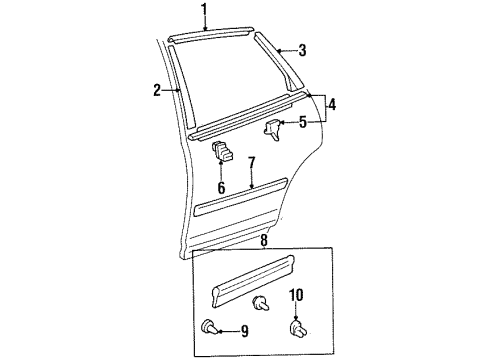 1998 Toyota Avalon Moulding Sub-Assy, Rear Door, Outside LH Diagram for 75076-07011