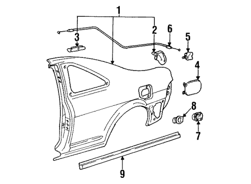 1995 Toyota Paseo Channel, Roof Drip Side, Rear LH Diagram for 61268-16120