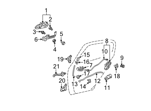 2004 Scion xB Rear Door Outside Handle Assembly Left Diagram for 69240-20260-D1