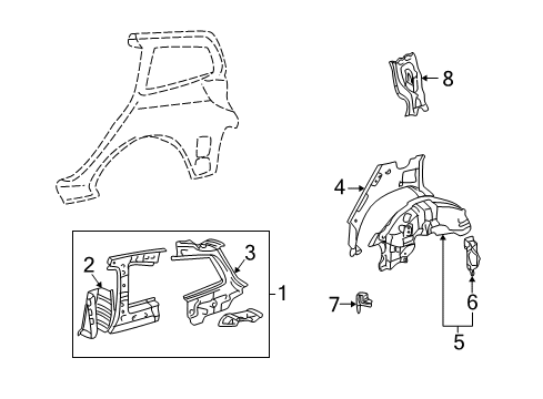 2008 Toyota Matrix Inner Structure - Quarter Panel Diagram