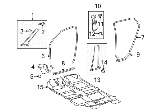 2012 Scion xD Interior Trim - Pillars, Rocker & Floor Diagram