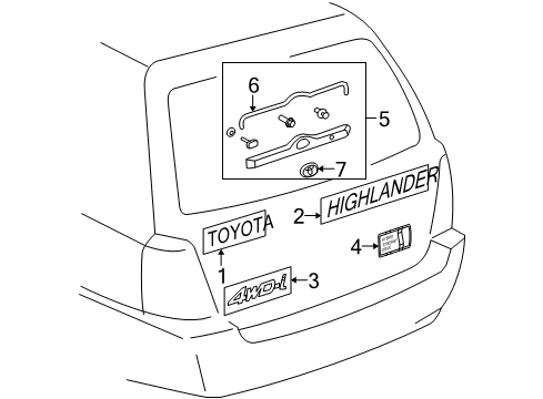 2006 Toyota Highlander Back Door Name Plate, No.4 Diagram for 75444-48060