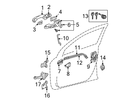 2007 Toyota RAV4 Front Door - Lock & Hardware Diagram