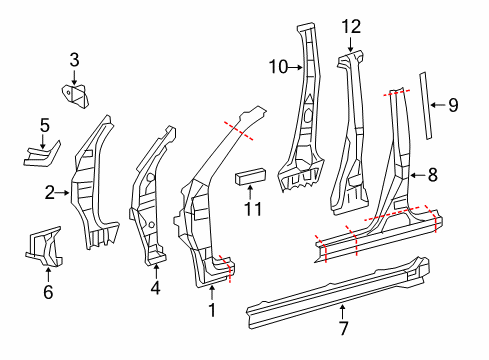 2011 Toyota RAV4 Center Pillar, Hinge Pillar, Rocker Panel Diagram