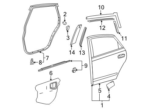 2008 Toyota Prius Rear Door & Components, Exterior Trim, Body Diagram