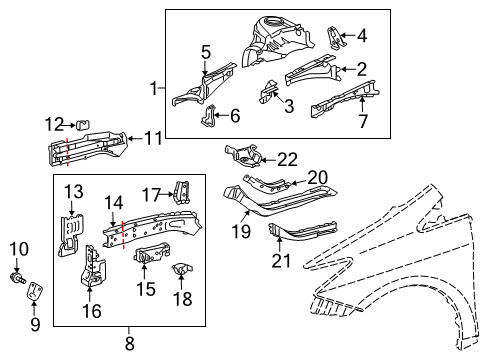 2015 Toyota Prius V Structural Components & Rails Diagram