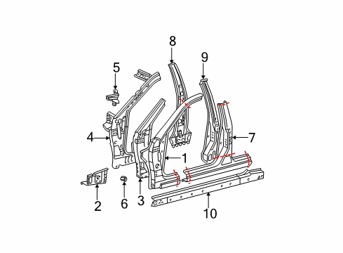 2002 Toyota Camry Center Pillar & Rocker, Hinge Pillar Diagram 2 - Thumbnail