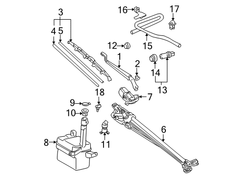 2002 Toyota Avalon Wiper & Washer Components, Body Diagram