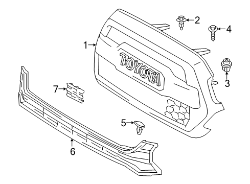 2020 Toyota Tacoma Garnish, Radiator Grille Diagram for 53141-35060