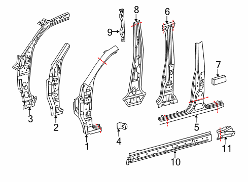 2018 Toyota Land Cruiser Center Pillar & Rocker, Hinge Pillar Diagram