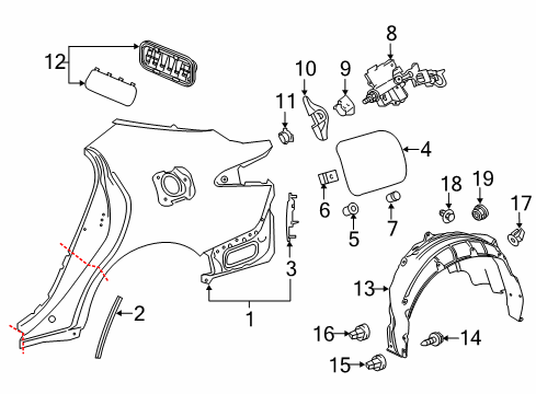 2022 Toyota Camry Spring, Fuel Filler Opening Lid Hinge Diagram for 77360-35040