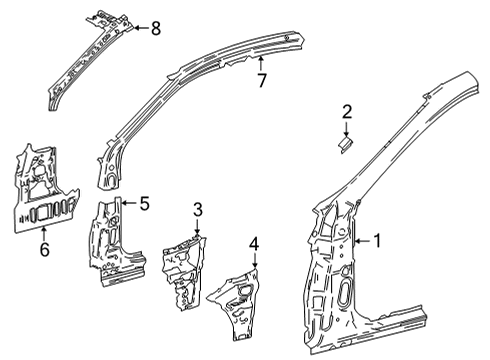 2021 Toyota Mirai Hinge Pillar Reinforcement Pad Diagram for 62554-30010