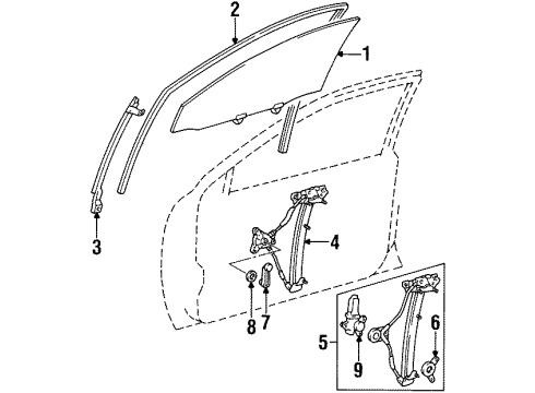 1995 Toyota Corolla Front Door - Glass & Hardware Diagram