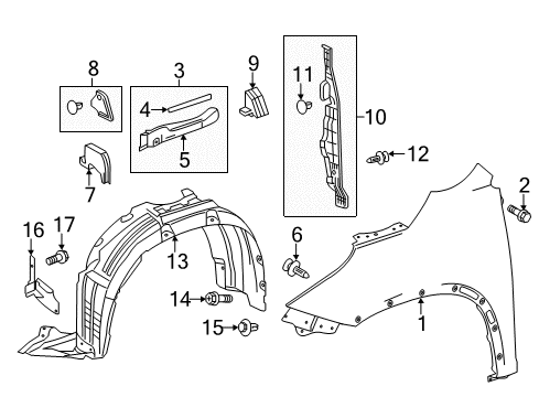 2015 Toyota Highlander Fender Sub-Assembly, Front Diagram for 53801-0E110