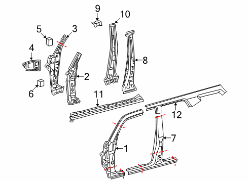 2013 Toyota 4Runner Center Pillar & Rocker, Hinge Pillar Diagram