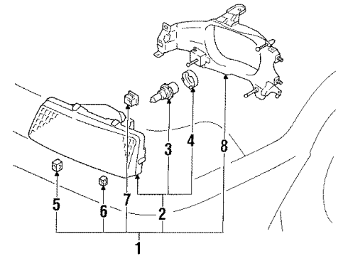 1992 Toyota Corolla Passenger Side Headlight Assembly Composite Diagram for 81110-02020