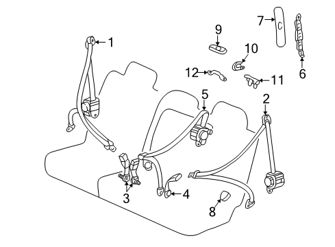 1998 Toyota Land Cruiser Belt Assy, Rear Seat, Inner LH Diagram for 73380-60170-B1