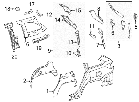 2017 Toyota Highlander Reinforcement, Roof Diagram for 61738-0E010