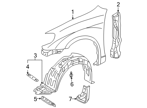 2006 Toyota Corolla Protector, Front Fender Side Panel, RH Diagram for 53827-12050